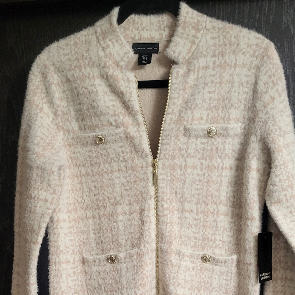 Adrienne Vittadini Cream Cardigan Classic Collarless Design